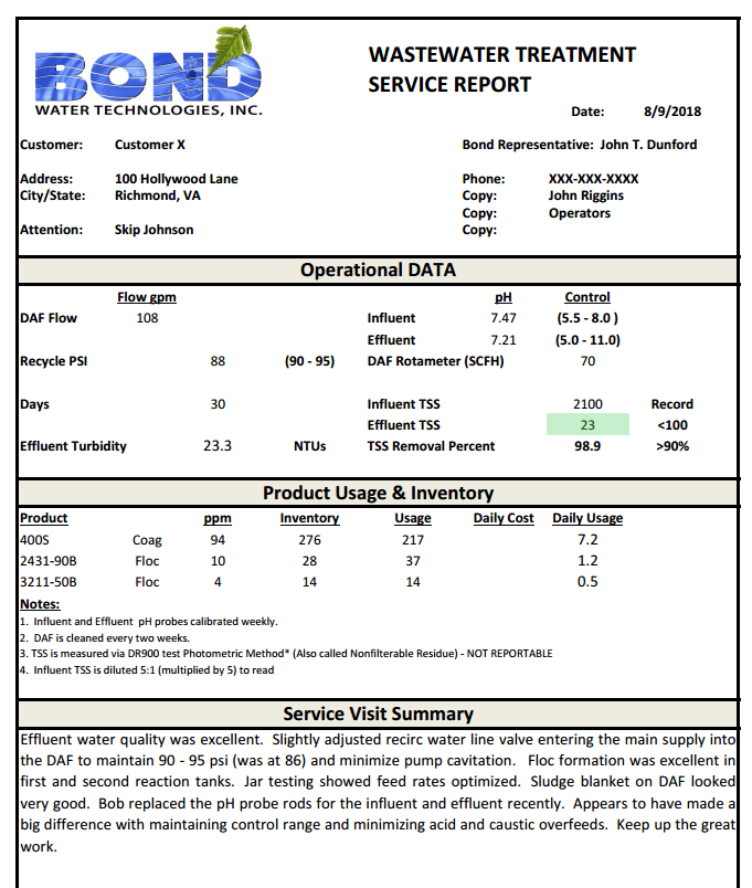 DAF Wastewater Service Report